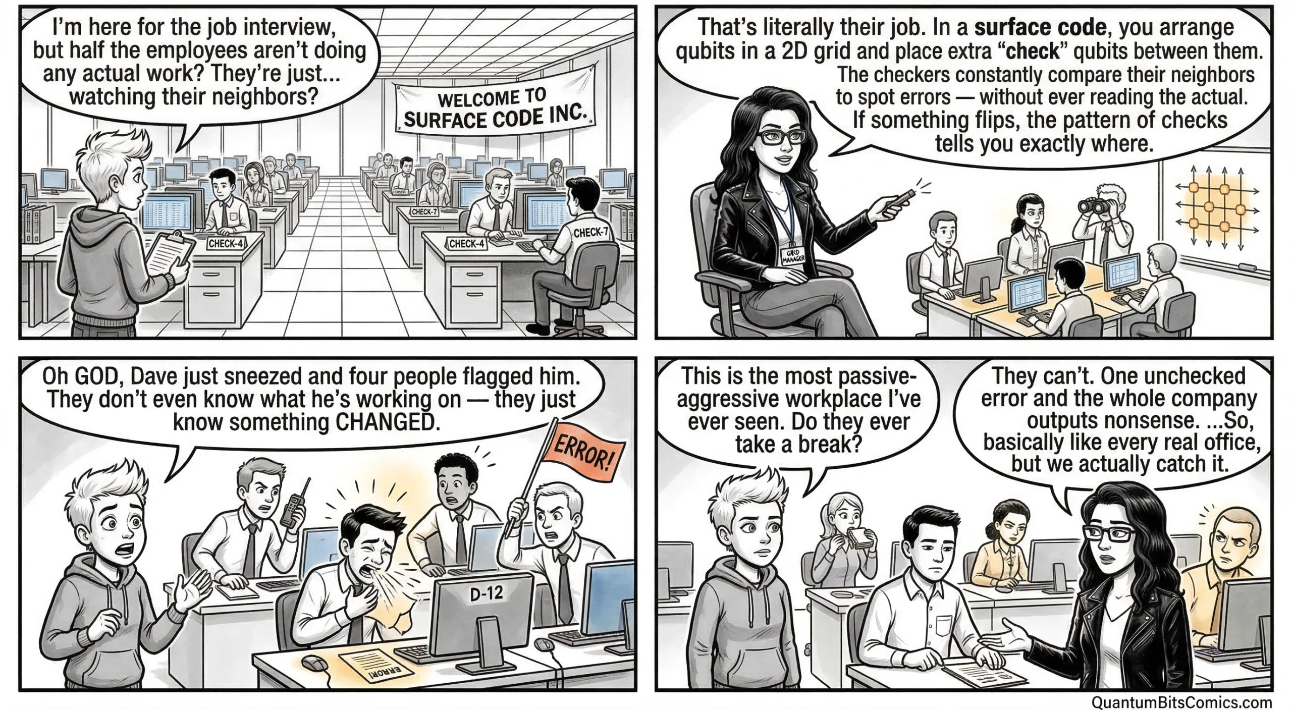A quantum comic strip about surface codes