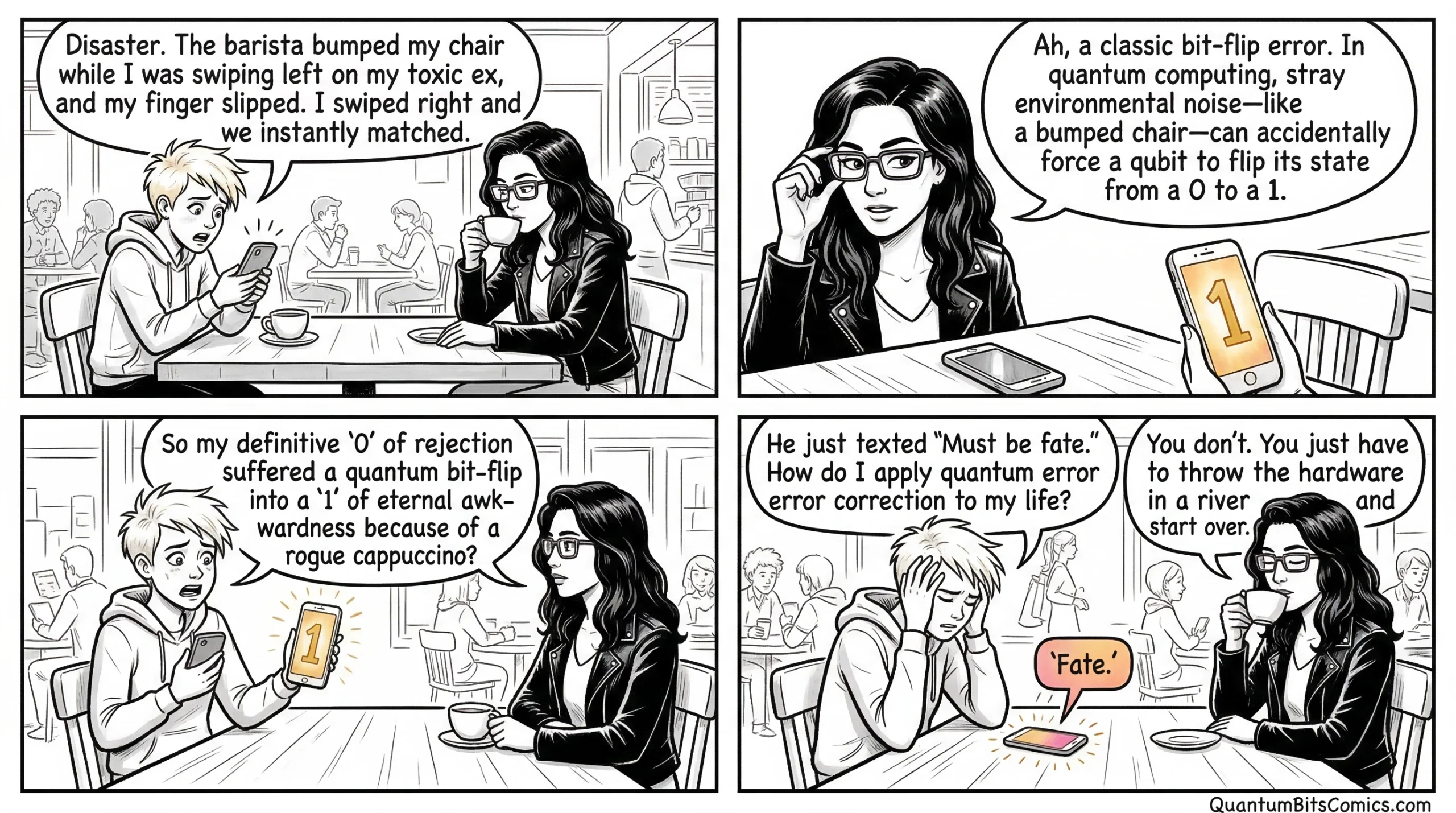 A quantum comic strip about bit flips