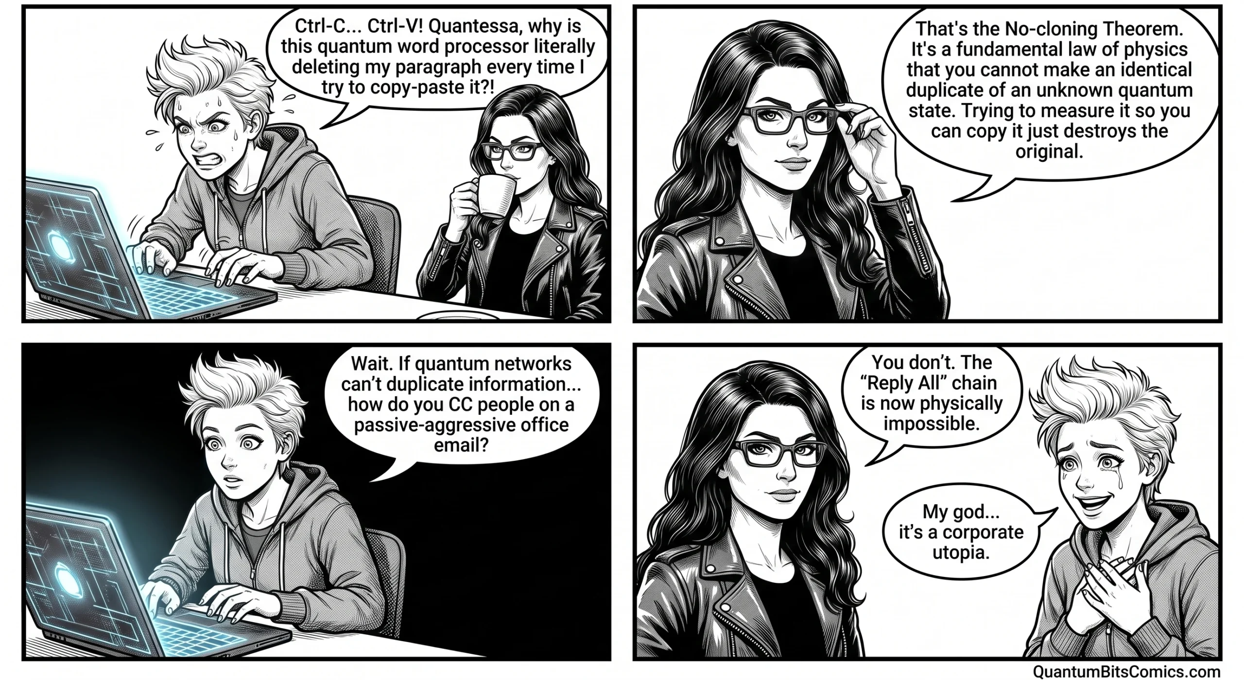 A quantum comic strip about no cloning theorem