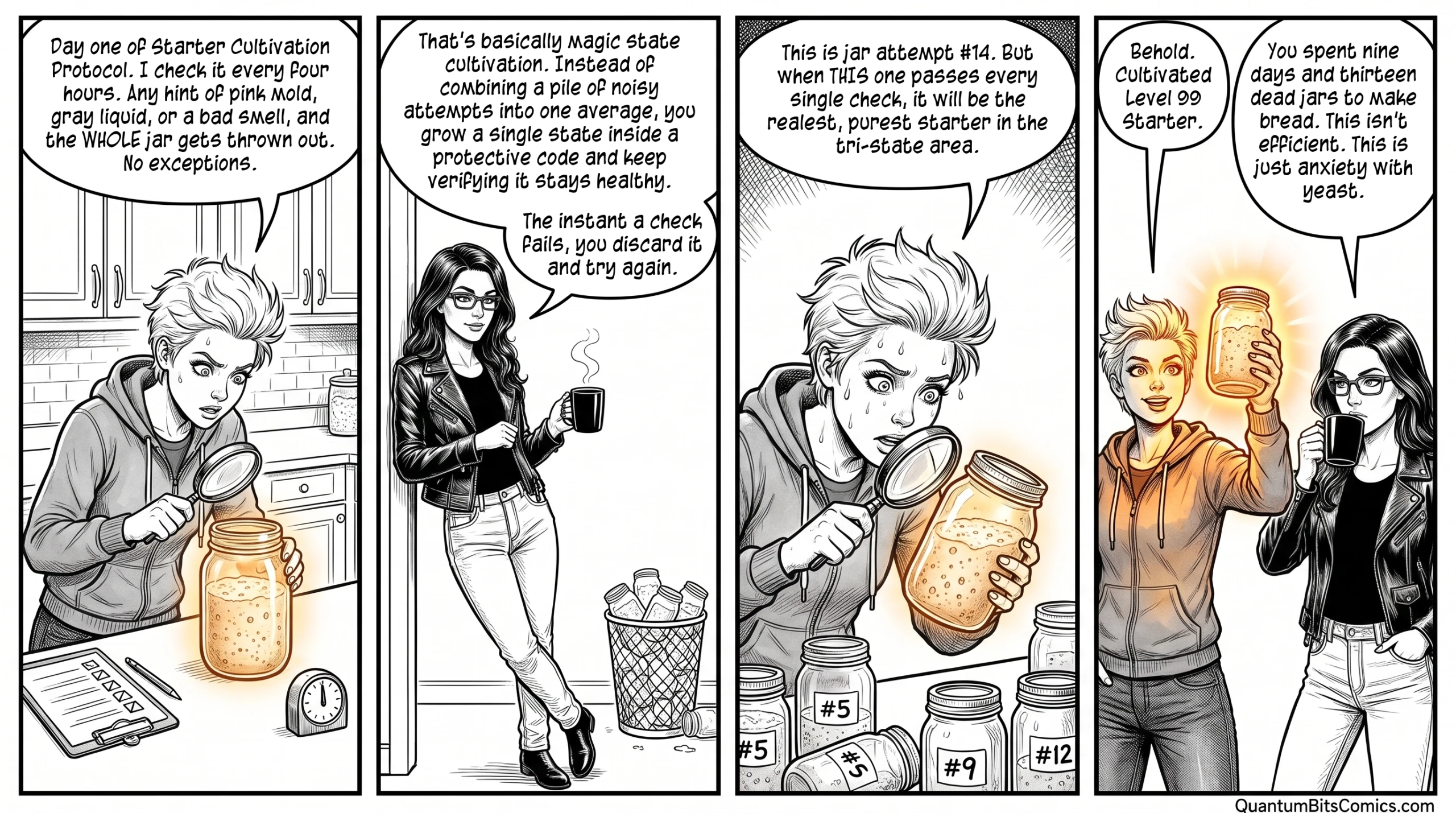 A quantum comic strip about magic state cultivation